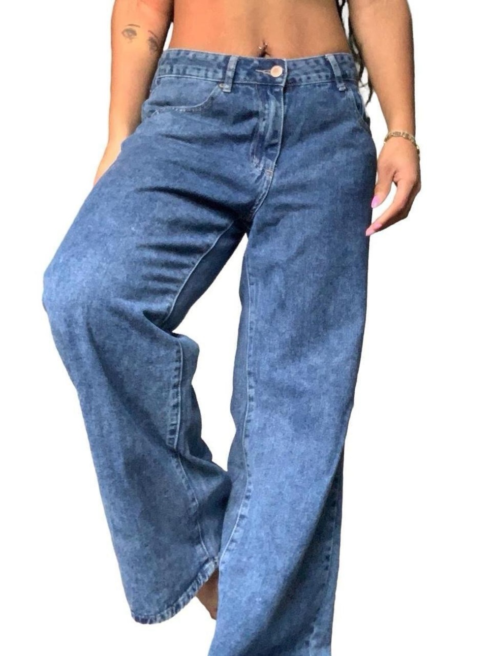 High Rise Wide Leg Blue Jeans